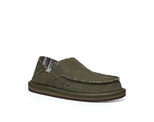 Sanuk Vagabond Soft Top Hemp Collapsible Heel - Sanuk Shoes Mens Olive - Philippines AVDUTR902